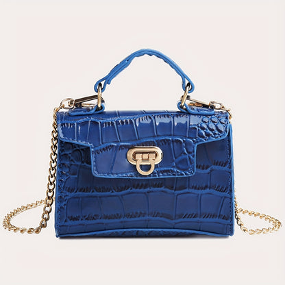クロコ型押し ショルダーバッグ 無地 チェーンストラップ クロスボディ バックル装飾 トップハンドル レディースバッグ