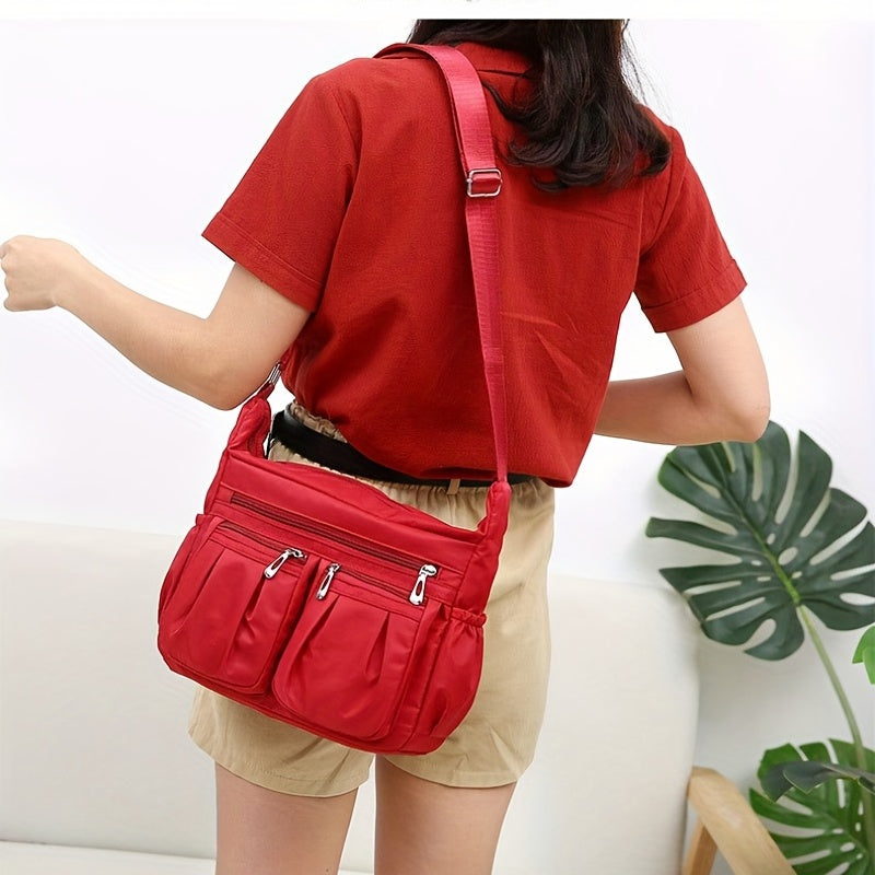 カジュアル ギャザー クロスボディバッグ レディース 多層収納 ポーチ 大容量 ナイロンショルダーバッグ