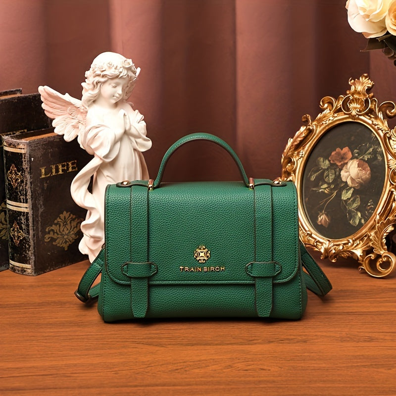 ポータブルハンドル ハンドバッグ ファスナー付き ヴィンテージグリーン ショルダーバッグ 大容量 マグネット開閉ショルダー