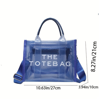クリアメッシュ トートバッグ レディース 大容量 ショルダーバッグ 防水PVC インナーポーチ付き ビーチバッグ