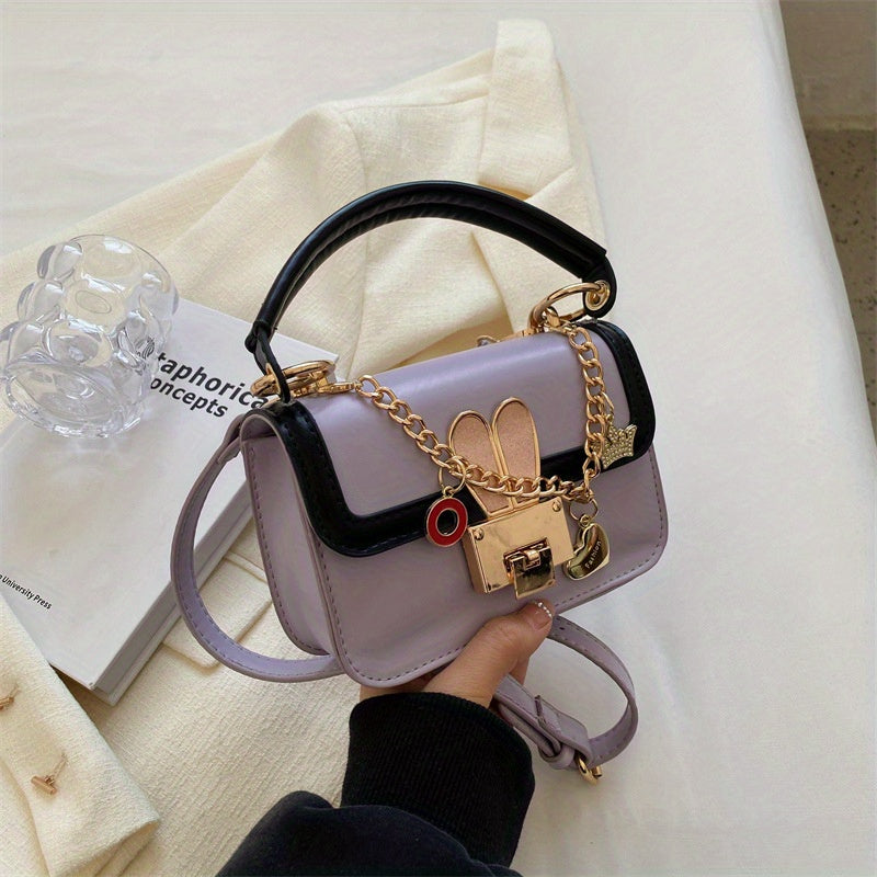 かわいいメタルバニー装飾 ショルダーバッグ トレンド ミニスクエア クロスボディ どんなコーデにも合う チェーンバッグ