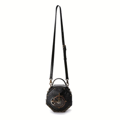 ヴィンテージ時計デザイン パンクショルダーバッグ レトロ ファスナーサッチェルバッグ レディース クラシックデザインバッグ