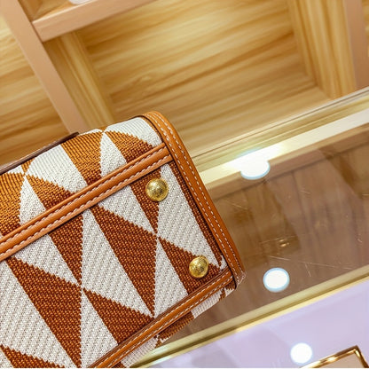 カーキ アーガイル幾何柄 カラーブロック ショルダーバッグ ファスナー付き ポータブルハンドル クロスボディ 大容量 エレガント ハンドバッグ レディース