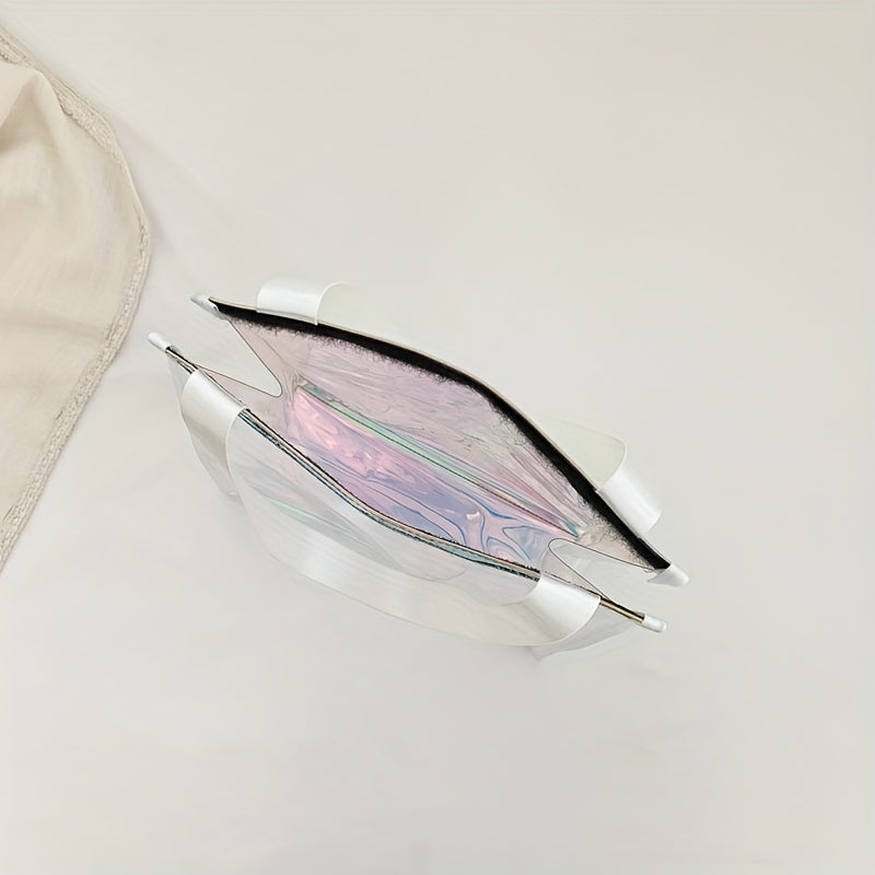 防水 クリアレーザートートバッグ トレンドPVCショルダーバッグ ホログラフィック 夏のビーチバッグ／旅行・アウトドア用