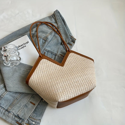 トレンド 編み込み トートバッグ レター柄 ストローショルダーバッグ ショッピング・ビーチに使える レディースバッグ