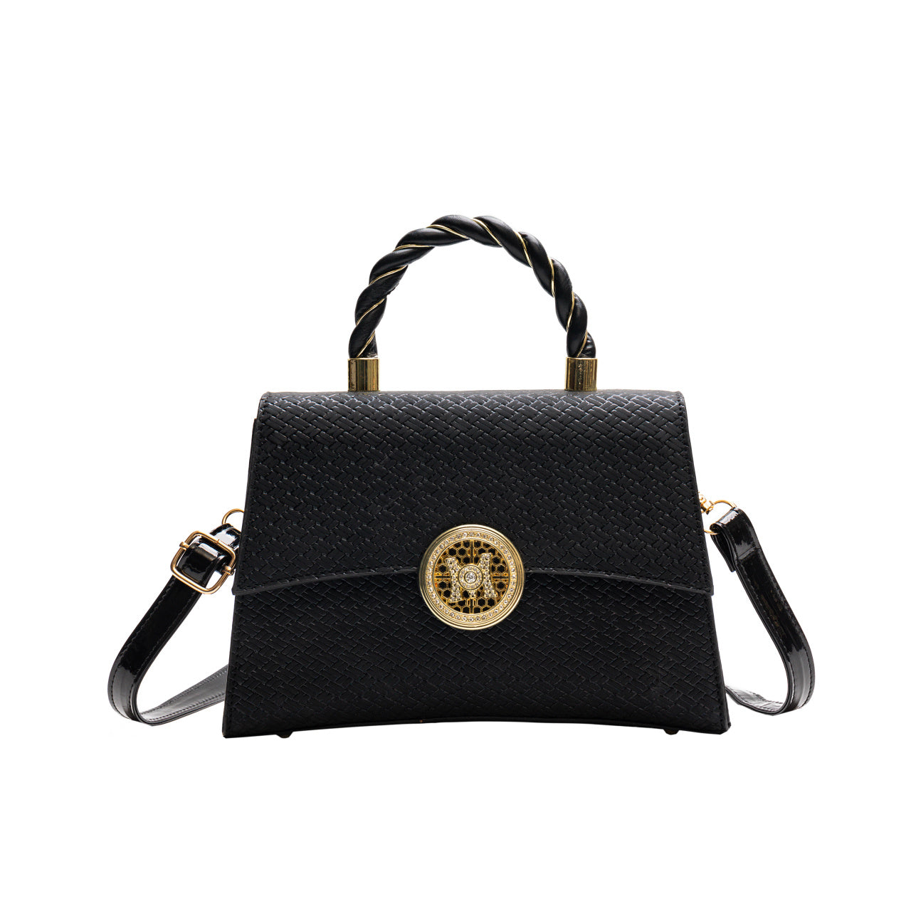 編み込みデザイン ハンドバッグ トレンド PUレザー フラップバッグ バックル装飾 レディース クロスボディ