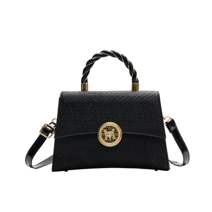 編み込みデザイン ハンドバッグ トレンド PUレザー フラップバッグ バックル装飾 レディース クロスボディ