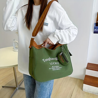 レター柄 ホーボーバッグ コインポーチ付き カジュアル キャンバス クロスボディ レディース 大容量 ショルダーバッグ