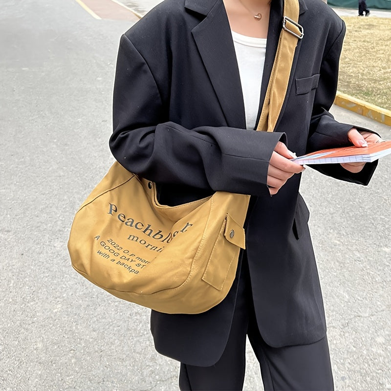 レター柄 キャンバス ホーボーバッグ ファッション 大容量 ショルダーバッグ カジュアル クロスボディ レディース