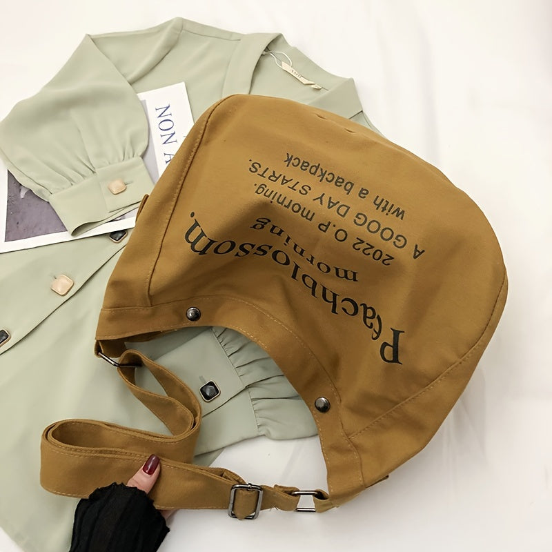 レター柄 キャンバス ホーボーバッグ ファッション 大容量 ショルダーバッグ カジュアル クロスボディ レディース