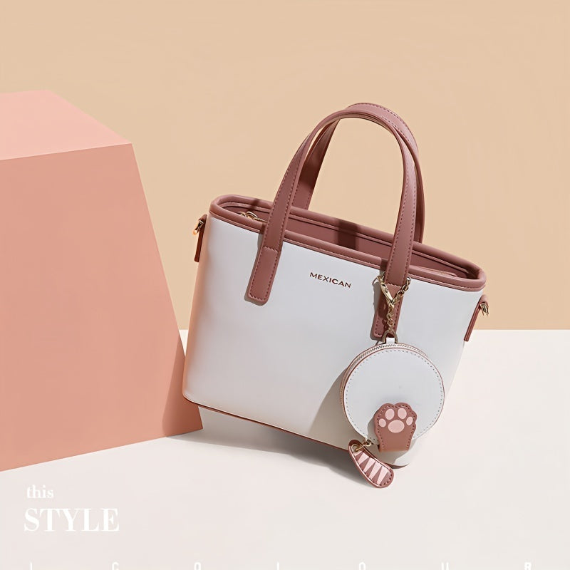 シンプル レター装飾 トートバッグ エレガント 大容量 ハンドバッグ レディース スタイリッシュ ショルダーバッグ