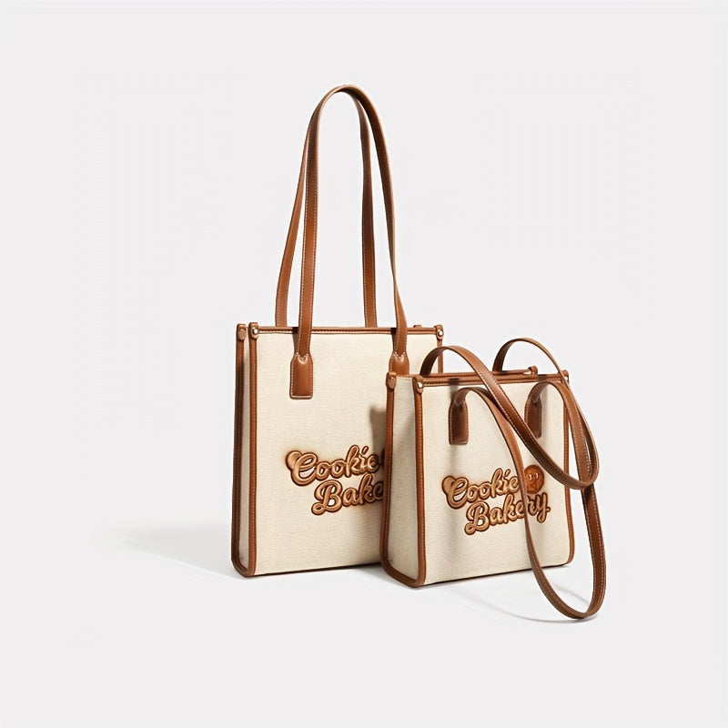 クッキー刺繍 キャンバスハンドバッグ 小さめ スクエアショルダーバッグ かわいい 脇掛けミニバッグ レディース