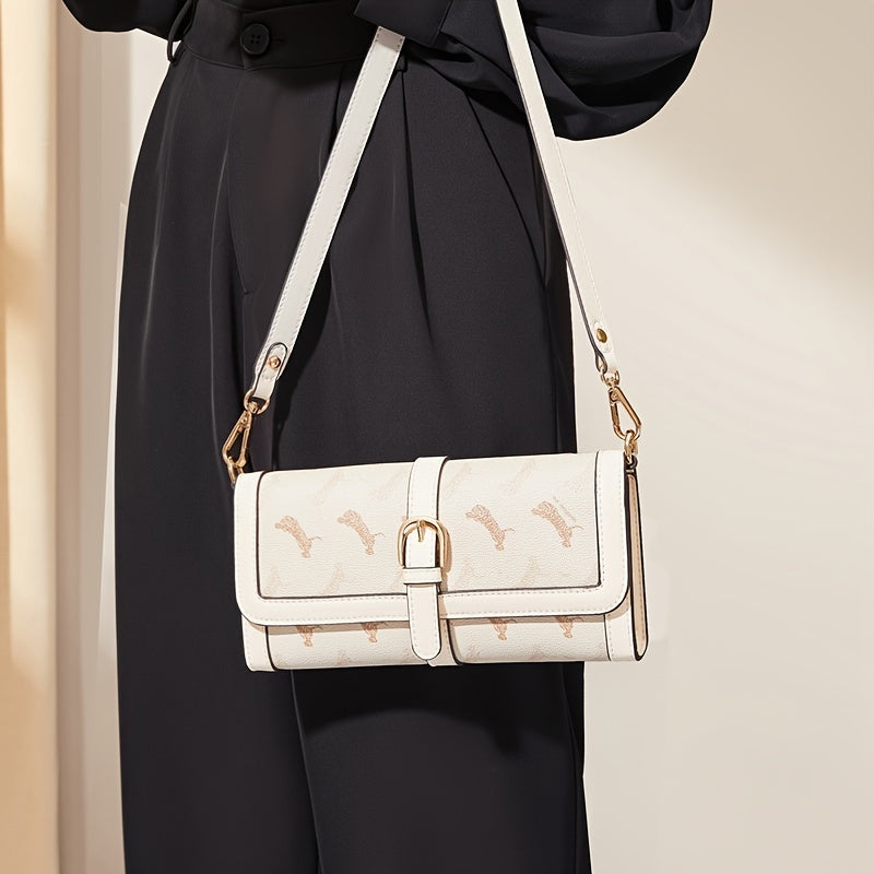 アニマル柄 バゲットバッグ ファッション フラップショルダーバッグ バックル装飾 レディース 脇掛けミニバッグ