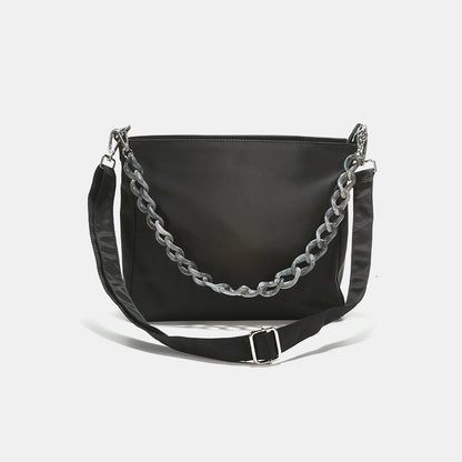 アクリルチェーン装飾 ショルダーバッグ 通勤・通学向け 大容量 クロスボディ スタイリッシュ レディースバッグ