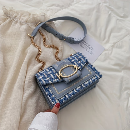 メタルチェーン スクエアカジュアルバッグ PUレザー ファッションショルダー 長さ調節可能 ミニクロスボディバッグ