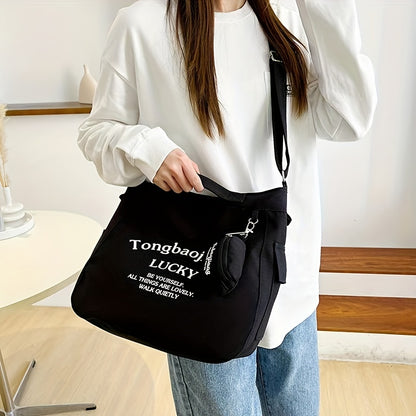 レター柄 ホーボーバッグ コインポーチ付き カジュアル キャンバス クロスボディ レディース 大容量 ショルダーバッグ