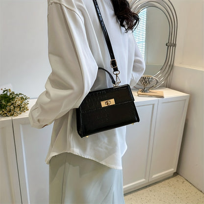 メタリック クロコ型押し ハンドバッグ ターンロック クロスボディバッグ レディース PUレザー フラップデザイン