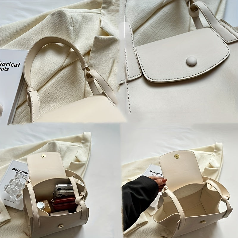 レディース ヴィンテージトートバッグ スナップボタン ショルダーバッグ 通勤向け エレガント フラップハンドバッグ