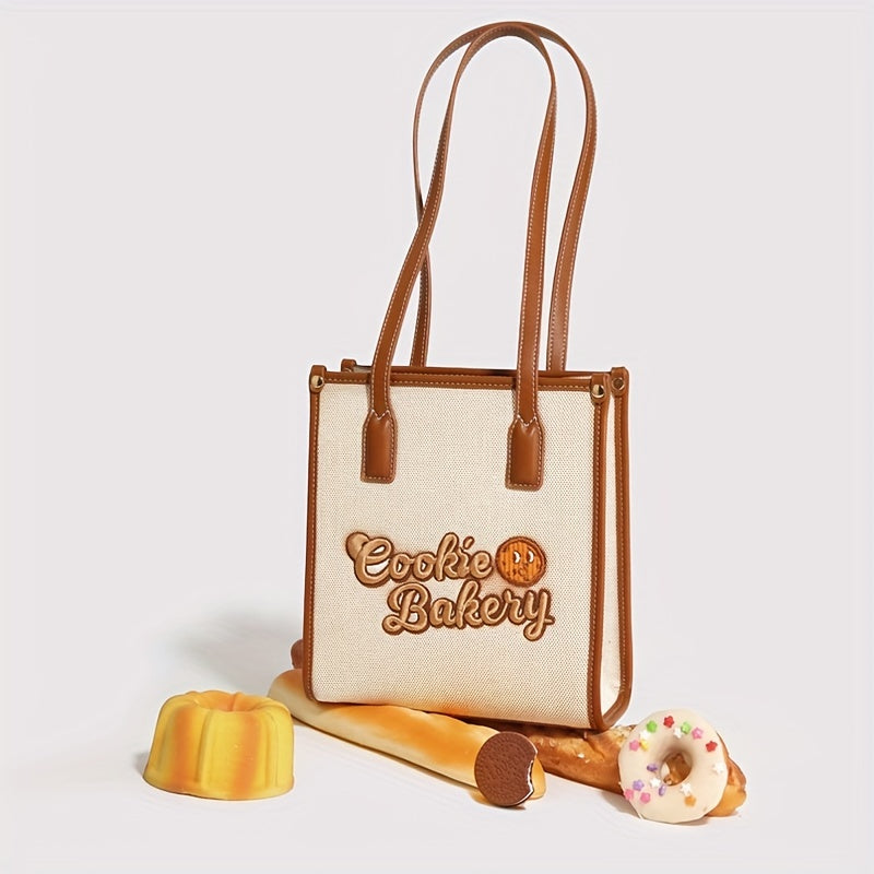 クッキー刺繍 キャンバスハンドバッグ 小さめ スクエアショルダーバッグ かわいい 脇掛けミニバッグ レディース