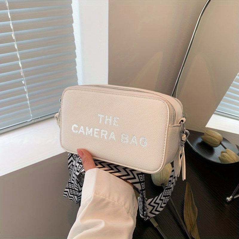 シンプルレター柄 ミニスクエア クロスボディバッグ どんなコーデにも合う ファスナーショルダー レディース カジュアルバッグ