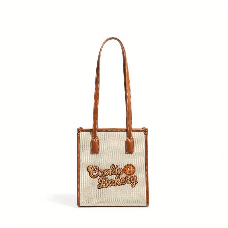クッキー刺繍 キャンバスハンドバッグ 小さめ スクエアショルダーバッグ かわいい 脇掛けミニバッグ レディース