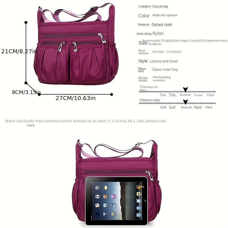 カジュアル ギャザー クロスボディバッグ レディース 多層収納 ポーチ 大容量 ナイロンショルダーバッグ