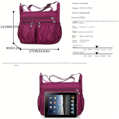 カジュアル ギャザー クロスボディバッグ レディース 多層収納 ポーチ 大容量 ナイロンショルダーバッグ