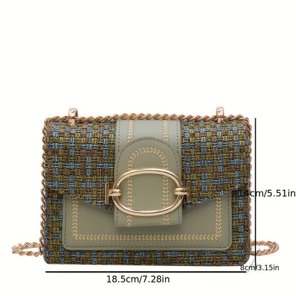 メタルチェーン スクエアカジュアルバッグ PUレザー ファッションショルダー 長さ調節可能 ミニクロスボディバッグ