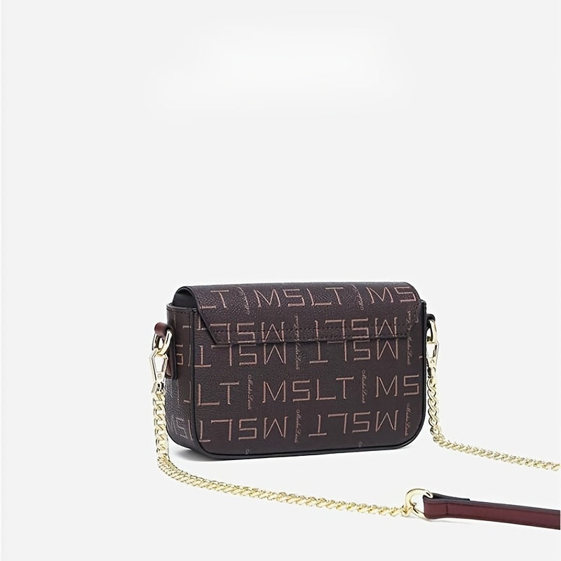 スモール レタープリント スクエアバッグ バックル装飾 レディース クロスボディ ファッション チェーンショルダーバッグ