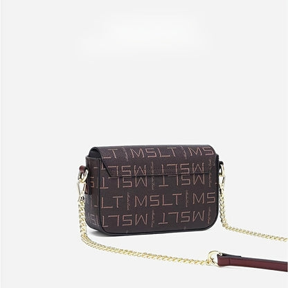 スモール レタープリント スクエアバッグ バックル装飾 レディース クロスボディ ファッション チェーンショルダーバッグ