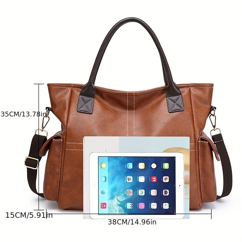 大容量 ソフトハンドバッグ PUレザー 防水仕様 ショルダーバッグ 取り外し可能ストラップ付き カジュアルデザイン