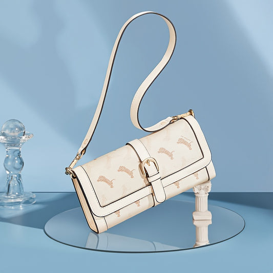 アニマル柄 バゲットバッグ ファッション フラップショルダーバッグ バックル装飾 レディース 脇掛けミニバッグ