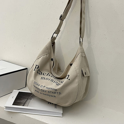 レター柄 キャンバス ホーボーバッグ ファッション 大容量 ショルダーバッグ カジュアル クロスボディ レディース