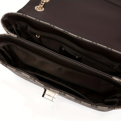 プリント チェーン クロスボディバッグ レディース ターンロック フラップバッグ カジュアル スクエアショルダー