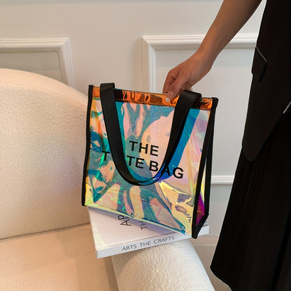 クリアレーザー トートバッグ レディース ホログラフィック ショルダーバッグ 防水仕様 旅行・ビーチ・ギフトバッグ