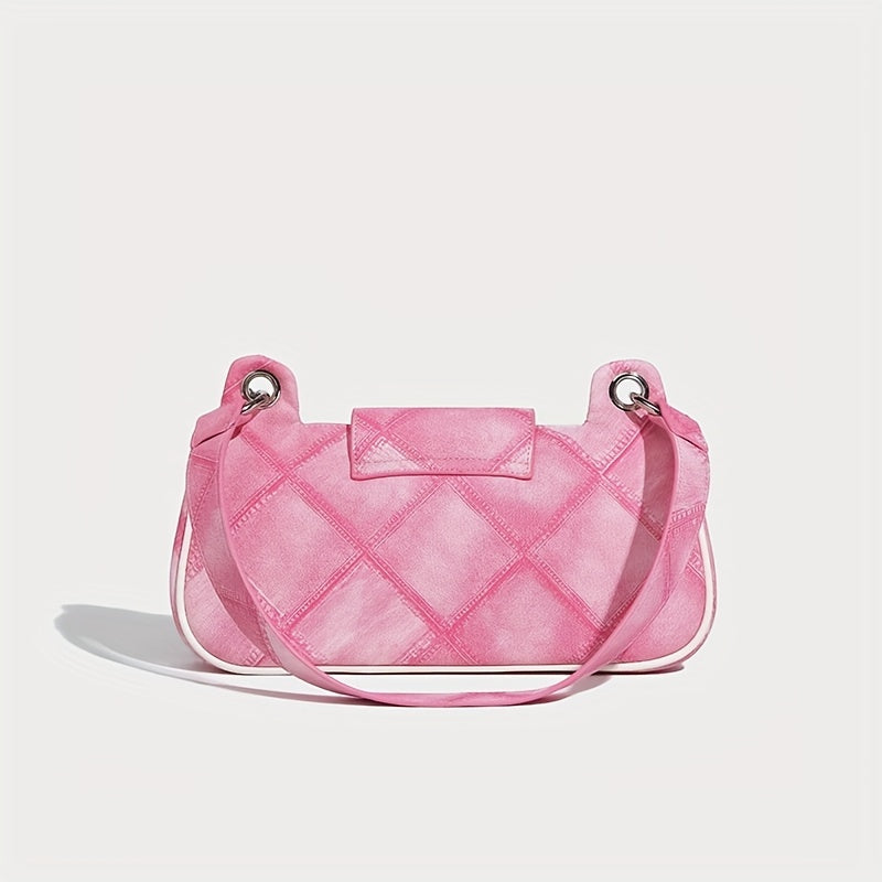 ファッション アーガイル柄ショルダーバッグ ヴィンテージ風 チェーンバゲットバッグ レディース スクエア脇掛けミニバッグ
