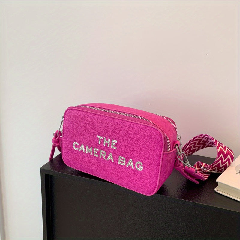 シンプルレター柄 ミニスクエア クロスボディバッグ どんなコーデにも合う ファスナーショルダー レディース カジュアルバッグ