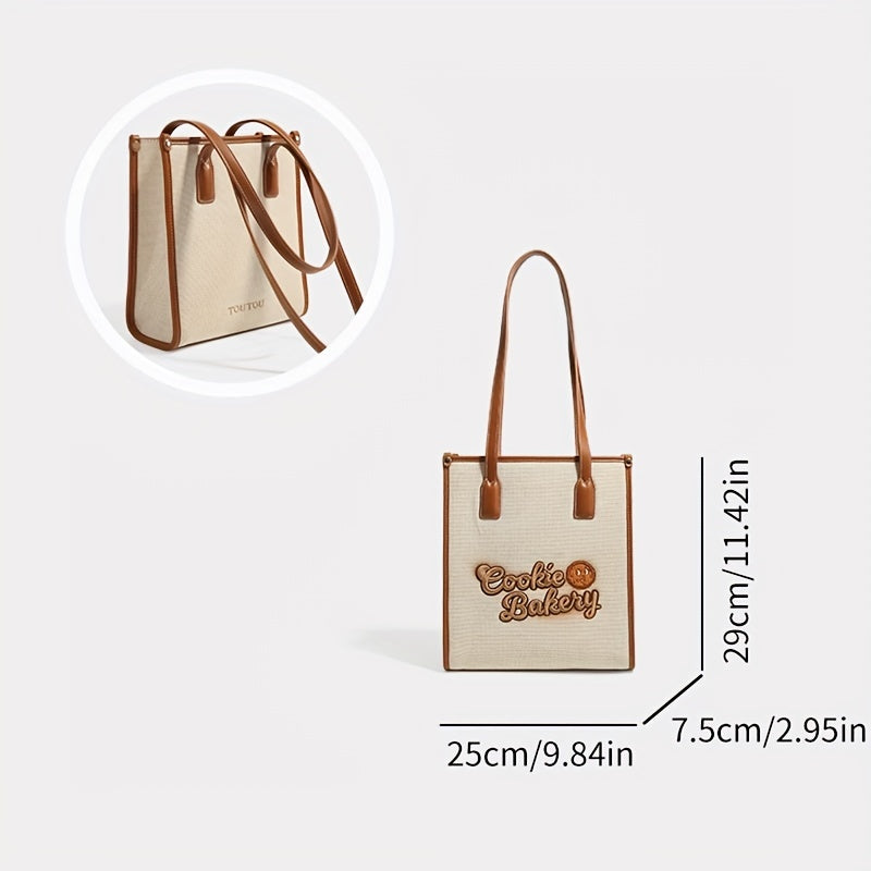クッキー刺繍 キャンバスハンドバッグ 小さめ スクエアショルダーバッグ かわいい 脇掛けミニバッグ レディース