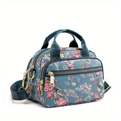 全面ヴィンテージ柄 サッチェルバッグ 軽量 ファスナー収納バッグ 通学にも使える 多用途レディースバッグ