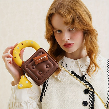 TOUTOU キャラメルワッフル ハンドバッグ ミニ オリジナルデザイン ポーチ レディース／ガールズ チェーンショルダーバッグ