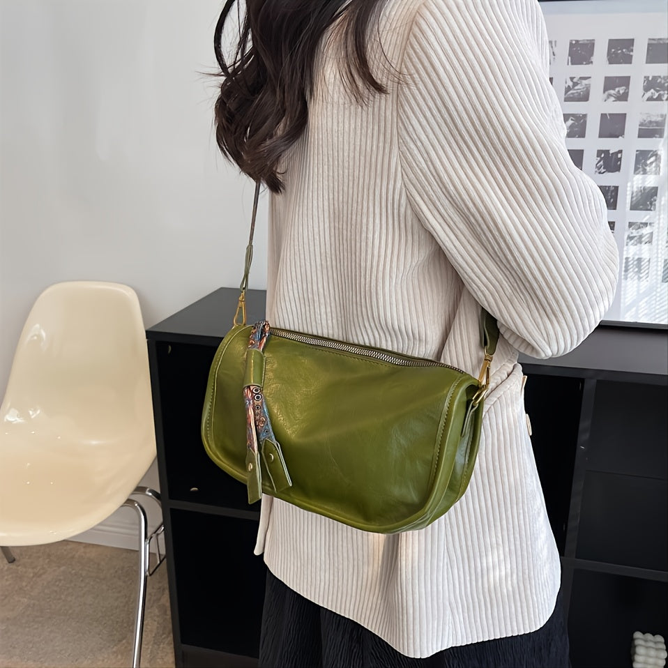 レトロスタイル ショルダーバッグ ファスナー付き メッセンジャーバッグ レディース フェイクレザー クロスボディ