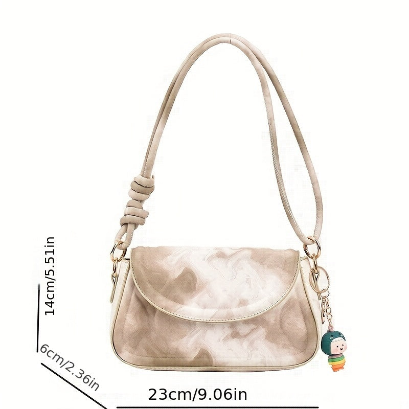 グラデーション型押し ショルダーバッグ ファッション PUレザー クロスボディ かわいいチャーム付き 脇掛けミニバッグ
