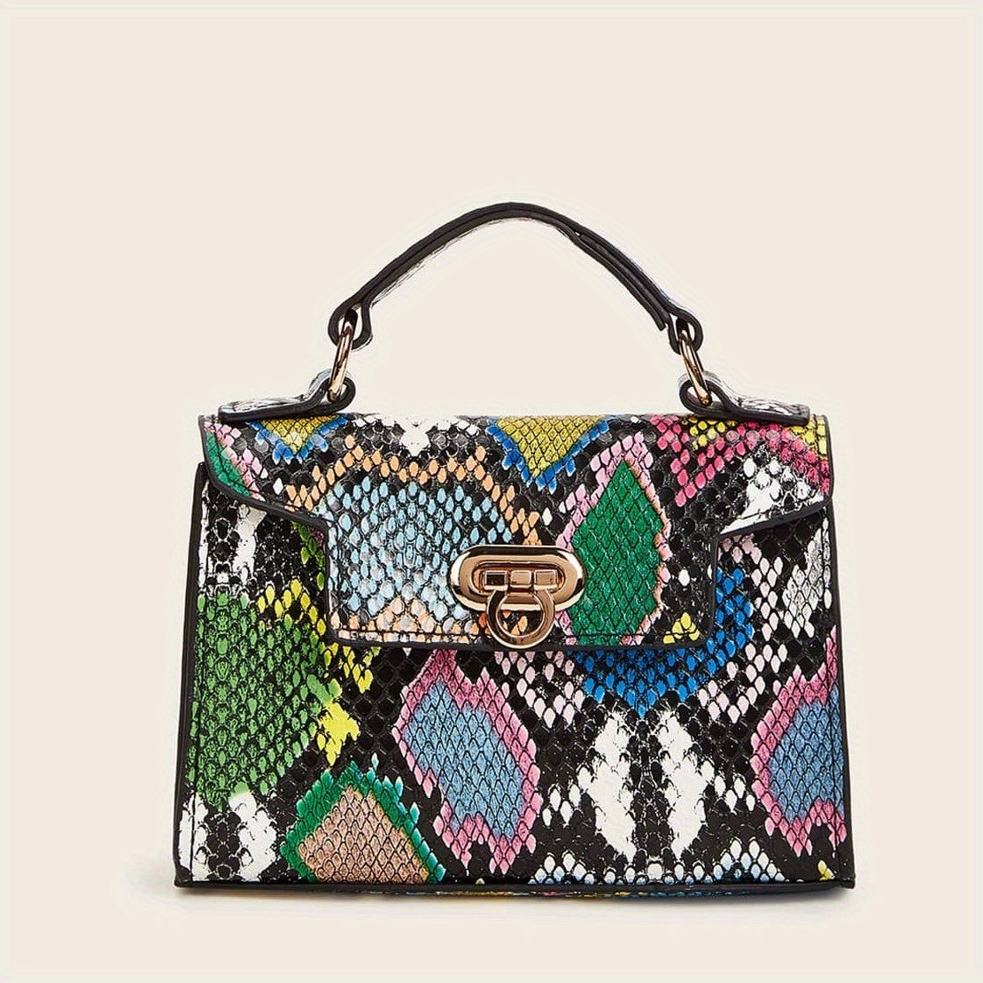 クロコ型押し ショルダーバッグ 無地 チェーンストラップ クロスボディ バックル装飾 トップハンドル レディースバッグ