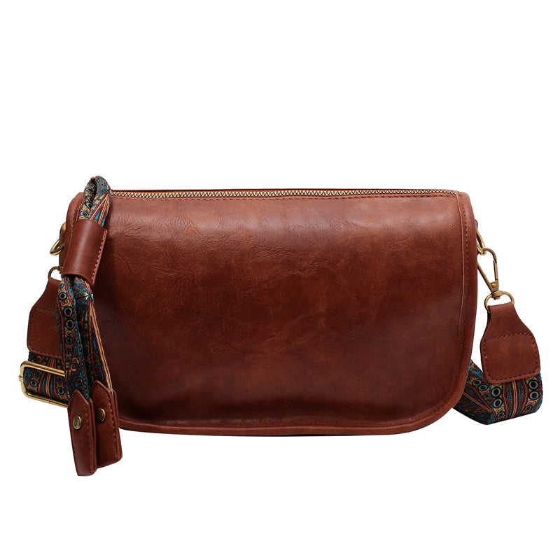 レトロスタイル ショルダーバッグ ファスナー付き メッセンジャーバッグ レディース フェイクレザー クロスボディ