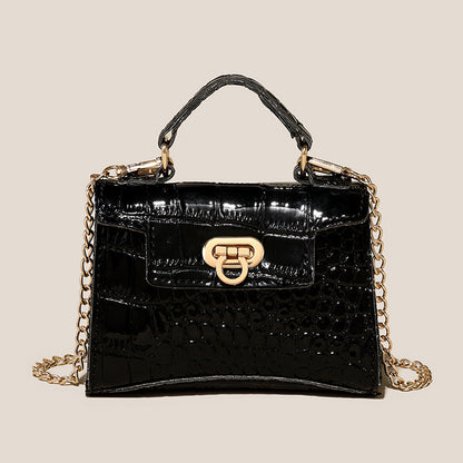 クロコ型押し ショルダーバッグ 無地 チェーンストラップ クロスボディ バックル装飾 トップハンドル レディースバッグ