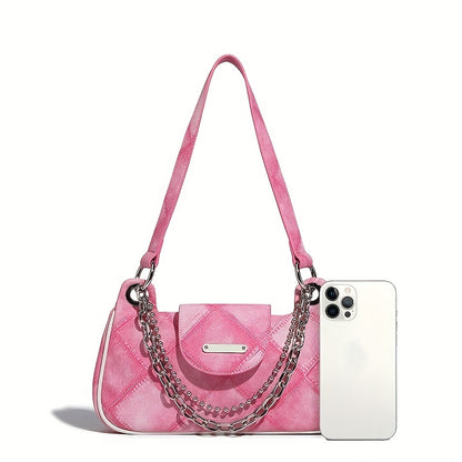 ファッション アーガイル柄ショルダーバッグ ヴィンテージ風 チェーンバゲットバッグ レディース スクエア脇掛けミニバッグ