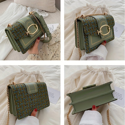 メタルチェーン スクエアカジュアルバッグ PUレザー ファッションショルダー 長さ調節可能 ミニクロスボディバッグ