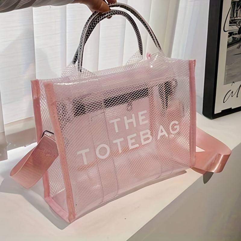 クリアトートバッグ レディース メッシュデザイン サマービーチバッグ トレンドPVC クロスボディ 旅行用