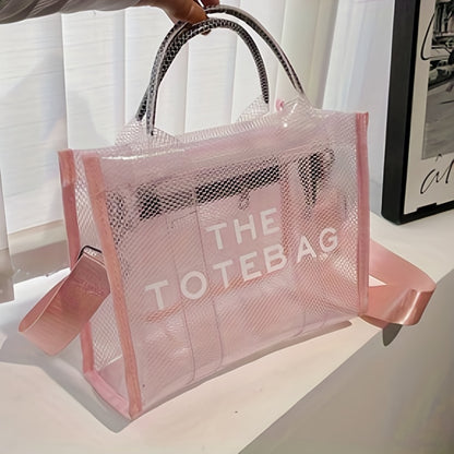 クリアトートバッグ レディース メッシュデザイン サマービーチバッグ トレンドPVC クロスボディ 旅行用