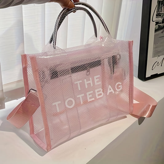 クリアトートバッグ レディース メッシュデザイン サマービーチバッグ トレンドPVC クロスボディ 旅行用